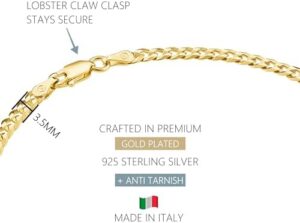 KISPER Solid 925 Sterling Silver 18k Gold Plated Italian Anklet Bracelet for Women - 3.5mm Waterproof Diamond-Cut Curb Chain - Flat Cuban Link Womens Ankle Bracelets, Made in Italy, 9-11 Inches - Image 3