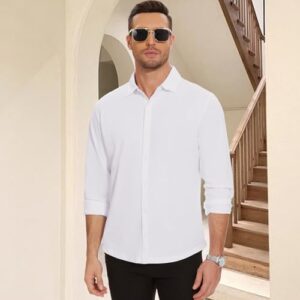 Men's Long Sleeve Casual Button Down Shirts Untucked Shirts for Men Business Stretch Wrinkle Free Dress Shirt - Image 2