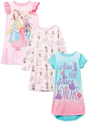 Disney Girls' 3-Pack Nightgowns, Soft & Cute Pajamas for Kids