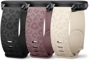 18mm 20mm 22mm Leopard Engraved Silicone Watch Band Compatible With Garmin Venu/Venu Sq/Vivoactive 5&3 (20mm), Garmin Venu 2S/Venu 3S/Vivoactive 4S (18mm), Garmin Venu 2&3/Vivoactive 4 (22mm)