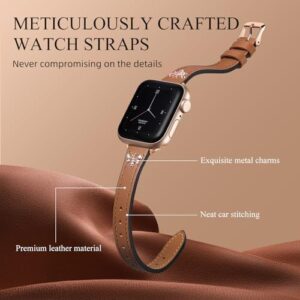 Adorve Slim Leather Band Compatible with Apple Watch Bands for Women 40mm 41mm 38mm 42mm 44mm 45mm 46mm, Top Grain Genuine Soft Leather Band with Charms for iWatch Bands Series SE 10 9 8 7 6 5 4 3 2 1 - Image 4