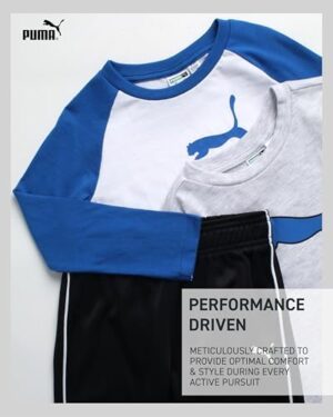 PUMA Toddler Boys Pants Set - 3 Piece Short Sleeve T-Shirt, Long Sleeve T-Shirt and Tricot Pants - Boys Activewear Set, 2T-4T - Image 3