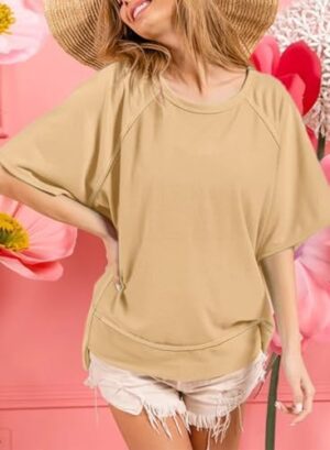 Dokotoo Oversized T Shirts for Women Crewneck Short Sleeve Casual Summer Tops Lightweight Loose High Low Blouse - Image 5