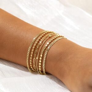 Dainty 14K Gold Bracelets for Women - Waterproof Stackable Gold Bracelet Set - Perfect for Stylish Women - Image 2