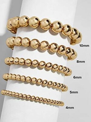 FUNOJOY Gold Plated Beaded Bracelets for Women Fashion Beads Ball Elastic Bracelets Gold Stackable Bracelets Pack, Birthday, Mother's Day, Christmas Gift for Women Teen Girls - Image 7