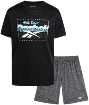 Reebok Boys' Active Shorts Set - 2 Piece Short Sleeve T-Shirt and Gym Shorts - Casual Summer Outfit Set for Boys (8-12)