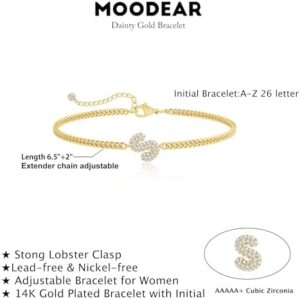 Moodear Gold Bracelets for Women - Dainty Gold Bracelet Adjustable 14K Gold Plated Waterproof A-Z CZ Bubbles Initial Letter Cuban Link Chain Bracelets for Women Gold Jewelry Gifts - Image 2