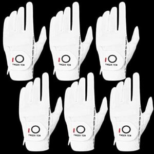 FINGER TEN Golf Gloves Men Right Left Handed Golfer Mens Glove RainGrip Hot Wet Weather Value 6 Pack, All Weather in Small Medium M/Large Large XL XXL 3XL