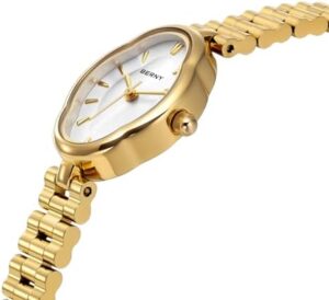 BERNY Gold Watches for Women Dainty Ladies Quartz Watch Vintage Copper Mirrors Shape Japanese Quartz Movement 3ATM Waterproof Fashion Female Wrist Watch Luxury Birthday Gifts - Image 2