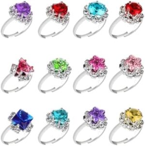 Girls Crystal Adjustable Rings, Princess Jewelry Finger Rings with Heart Shape Box, Girl Pretend Play and Dress up Rings for Children Kids Little Girls - Random - Image 2