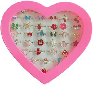 monochef 36pcs Little Girl Jewel Rings in Box Adjustable No Duplication Children Girls Kids Pretend Play Costume Princess Dress Up Jewelry Rings Party Favors Toys Gifts for Girls - Image 7