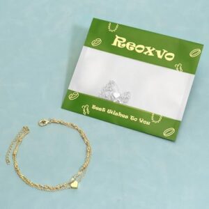 Reoxvo Extra Large Anklets for Women Large Ankle, 14k Real Gold Plated Brass/Sterling Silver Plated Brass Bracelets for Women Heart Link Anklet Plus Size Summer Beach Jewelry Accessories 10 11 inch - Image 6