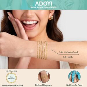 adoyi Gold Bracelets for Women, 14K Gold Plated Stackable Bracelet Stack Set Adjustable Charm Paperclip Chain Cuban Link Layered Waterproof Jewelry Sets Gifts for Womens 6.0/6.8/7.2" - Image 5