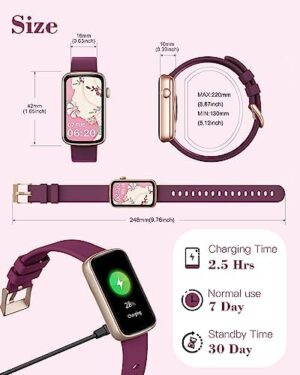 Smart Watches for Women Compatible with iPhone Android Phones, LYNN2 Women's Watch Fitness Tracker Watch Reloj para Mujer with Heart Rate Monitor Pedometer Sleep Tracker Waterproof Purple - Image 8