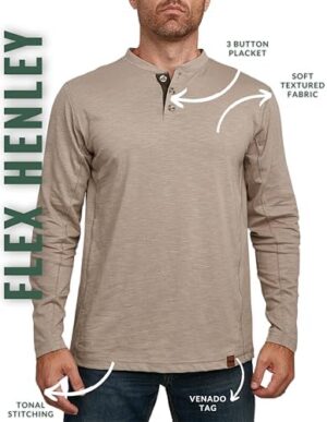 Venado Henley Long Sleeve Shirts for Men - Mens Henley with Flex Material - Image 5