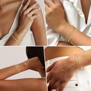 adoyi Gold Bracelets for Women, 14K Gold Plated Stackable Bracelet Stack Set Adjustable Charm Paperclip Chain Cuban Link Layered Waterproof Jewelry Sets Gifts for Womens 6.0/6.8/7.2" - Image 3