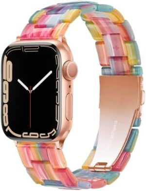 Light Apple Watch Band-Fashion Resin iWatch Bands for Women Men Bracelet Compatible with Stainless Steel Buckle for Apple Watch Series 10 Series SE Series 9 Series 8 Series 7 6 5 4 3 2 1 Ultra 2 1, 38mm/40mm/41mm/42mm(Series 10), 49mm/46mm/45mm/44mm/42mm(Series 3 2 1)