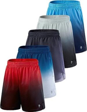 5 Pack Boys Athletic Shorts Mesh Basketball Youth Apparel Kids Sports Active Gear with Pockets