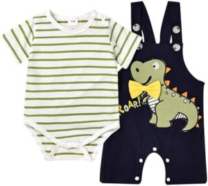 Baby Boy Clothes Newborn Outfits Stripe Romper Infant Cartoon Overall Adjustable Suspender Pants Set 0-18 Months