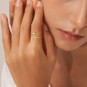 Turandoss Gold Rings for Women Girls - Non Tarnish Dainty 14K Gold Plated Adjustable Letter Rings for Women Teen Girls, Stackable Cute Thumb Pinky Fashion Unique Open Simple Birthday Gifts Jewelry - Image 3