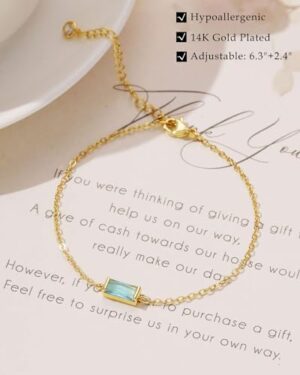 FUNEIA Birthstone Gold Bracelets for Women Non Tarnish Trendy Dainty 14K Gold Plated Bracelet Stack Stackable Blue Green May Emerald Friendship Bracelets Jewelry Gifts for Mom Best Friend - Image 4