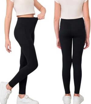 Girls Crossover Yoga Pants, Kids Athletic Leggings with Pockets, Teen Girls Dance Running Workout Leggings - Image 2