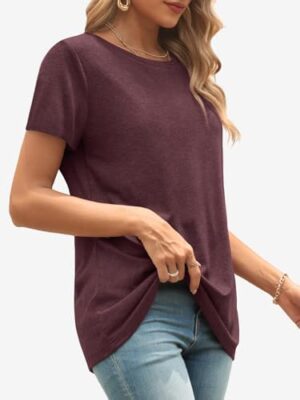 ATHMILE Womens Short Sleeve Round Neck Shirts Summer Top Fashion Basic Tee - Image 2