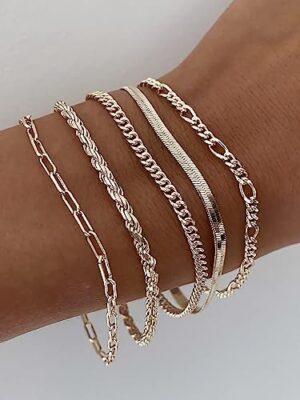 DEARMAY Gold Bracelets for Women Waterproof, 14K Real Gold Jewelry Sets for Women Trendy Thin Dainty Stackable Cuban Link Paperclip Chain Bracelet Pack Fashion Accessories Gifts for Womens - Image 2