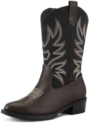 K KomForme Cowboy Boots for Girls and Boys Western Mid-Calf Pointed-Toe Cowgirl Boots (Toddler/Little Kid/Big Kid)