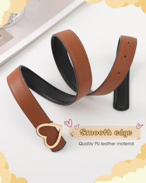 AWAYTR Girls Reversible Leather Belt - Cute Heart Buckle Toddler Belt for Kids Dress Pants - Image 4