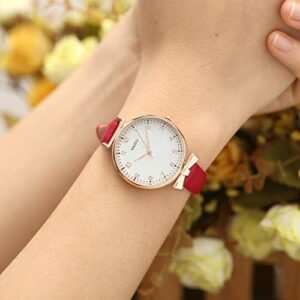 Top Plaza Womens Ladies Classic Simple Leather Analog Quartz Wrist Watch Rose Gold Case Arabic Numerals Casual Dress Watches - Image 2