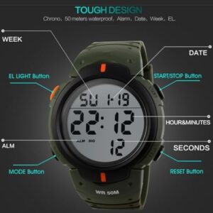 CakCity Mens Digital Sports Watch LED Screen Large Face Military Watches for Men Waterproof Casual Luminous Stopwatch Alarm Simple Army Watch - Image 7