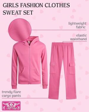 Real Love Girls' Jog Set - 2 Piece Soft Fleece Zip Up Hoodie and Flare Cargo Pants - Activewear Set for Girls (Sizes: 7-16) - Image 2