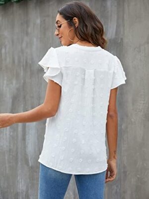 Blooming Jelly Womens White Blouse V Neck Ruffle Sleeve Flowy Shirts Dressy Casual Cute Summer Tops - Image 2