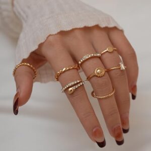 YEEZII 68 Pcs Gold Knuckle Rings Set for Women, Stackable Rings Boho Joint Finger Midi Rings Silver Hollow Carved Crystal Stacking Rings Pack for Gift - Image 2