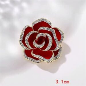 Crystal Rhinestone Red Flower Brooch Women's Camellia Pin Rhinestone Floral Brooch Ladies' Fashion Clothing Brooch Jewelry Accessory - Image 3