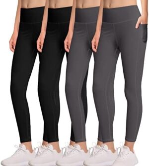 MIRITY Girls Athletic Leggings with Pockets - 4 Pack Kids Yoga Dance Workout Running Active Leggings