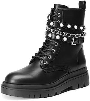 DREAM PAIRS Women's Fashion Platform Combat Boots Lace Up Lug Sole Goth Ankle Booties Shoes