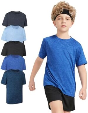 5 Pack Boys&Girls Athletic Quick Dry Short Sleeve Youth Performance Activewear T-Shirt for Kids