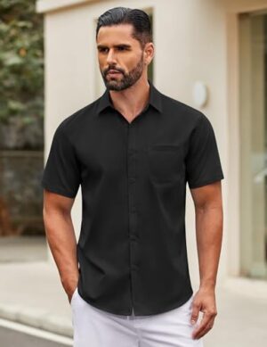 COOFANDY Mens Short Sleeve Casual Button Down Shirts Summer Untucked Dress Shirts with Pocket - Image 2