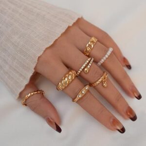 YEEZII 68 Pcs Gold Knuckle Rings Set for Women, Stackable Rings Boho Joint Finger Midi Rings Silver Hollow Carved Crystal Stacking Rings Pack for Gift - Image 3