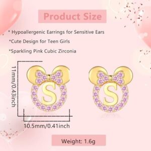 925 Sterling Silver Earrings for Girl Women: Hypoallergenic Initial Earrings with Pink Cubic Zirconia White Gold/Gold Cute Earrings Studs for Sensitive Ears Chirstmas Birthday Gifts - Image 6