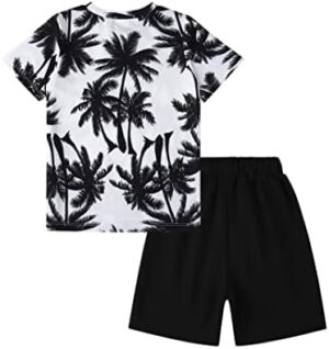 GERU Boy Shorts Sets Hawaiian Outfit Kid Leaves Floral Short Sleeve Shirt Top+shorts Suits - Image 2