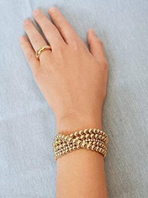 FUNOJOY Gold Plated Beaded Bracelets for Women Fashion Beads Ball Elastic Bracelets Gold Stackable Bracelets Pack, Birthday, Mother's Day, Christmas Gift for Women Teen Girls - Image 3