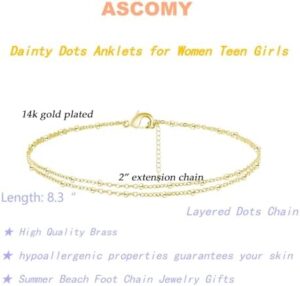 ASCOMY Ankle Bracelets for Women 14K Gold Plated Anklet for Women Silver Layered Shining Tennis Anklet Dainty Beaded Bar Dot Pearl Satellite Link Chain Anklets Summer Beach Foot Chain Jewelry Gifts - Image 5