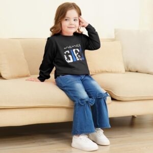 Toddler Girl Clothes Long Sleeve Cartoon & Letter Graphic Top + Fruit Stationery Print Flared Leg Pants - Image 6