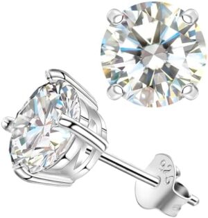 Saintda Moissanite Earrings for Women Gold/Ruthenium Vermeil 925 Sterling Silver 0.5-2ct D Color VVS1 FL Clarity Excellent Round Cut Lab Grown Diamond Stud Earrings Women Girls Jewelry Gifts