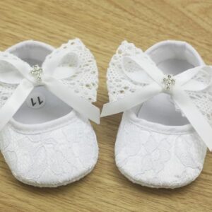 White Shoes for Baby Girls Baptism Shoes and Headband Set Christening Ivory Dress Shoes - Image 5