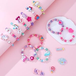 12 Pcs Kids Bracelets for Toddlers Girls - Unicorn Party Favors Pinata Stuffers Birthday Goodies Bag Stuffers Fillers, Cute Wooden Beaded Bracelets Rainbow Heart Pendants Play Jewelry Gifts - Image 2