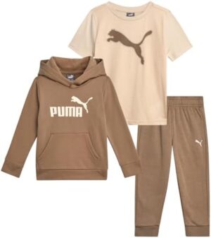 PUMA Toddler Boys' Activewear Set - 3 Piece Active Fleece T-Shirt, Hoodie Sweatshirt, and Jogger Pants Set for Boys (12M-4T)